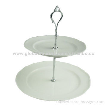 Stock porcelain round 2-tier cake plateNew